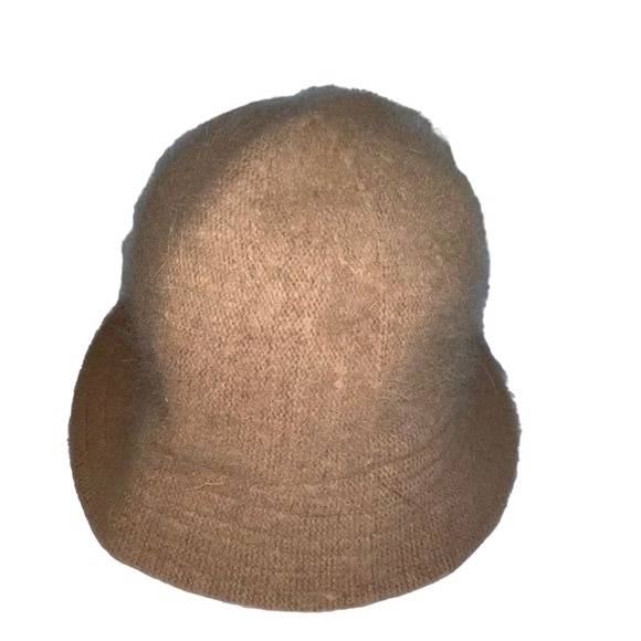 Mohair Bucket Hat Knit Cloche Hat Tan Brown Nude